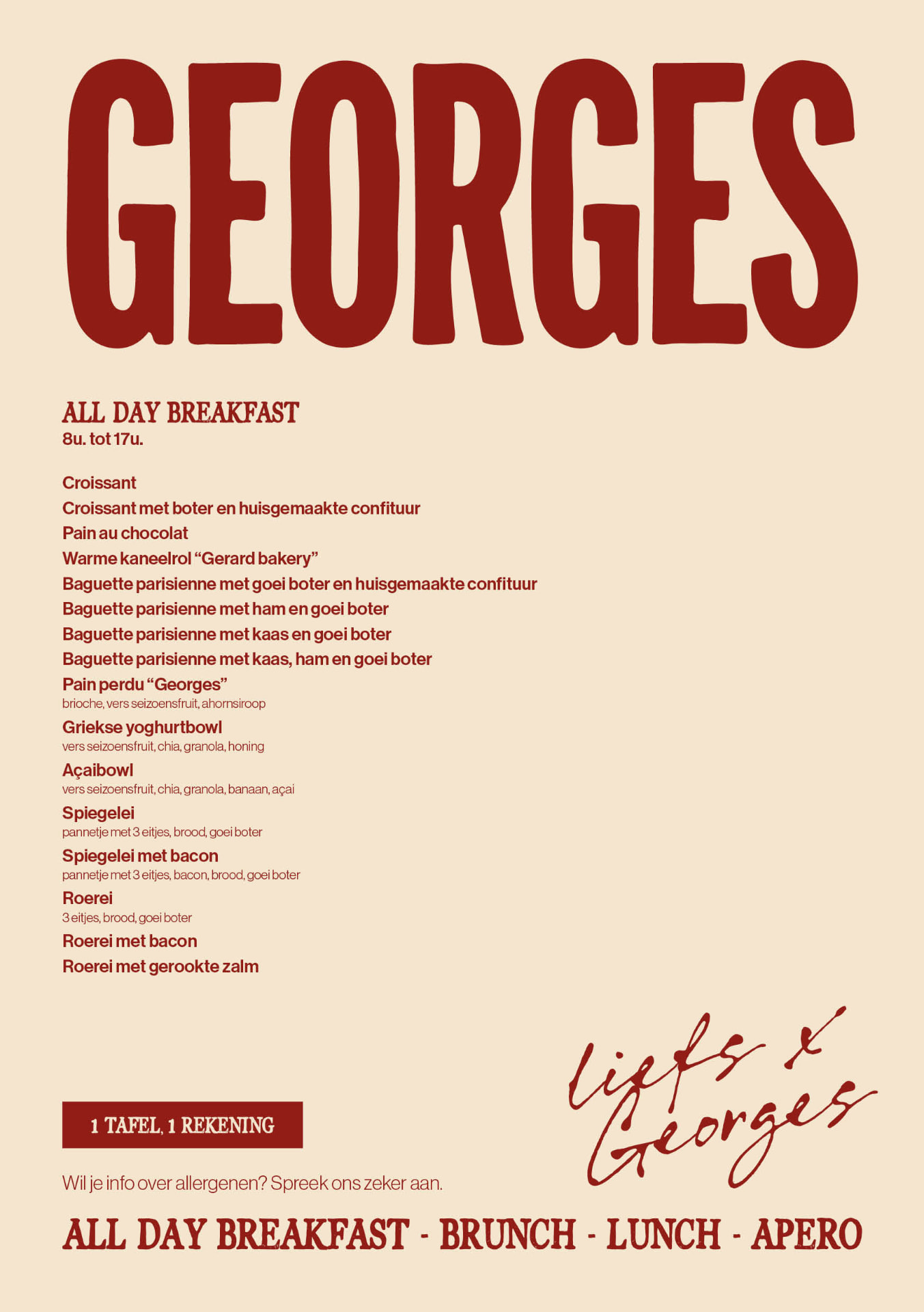 Georges menu — all day breakfast